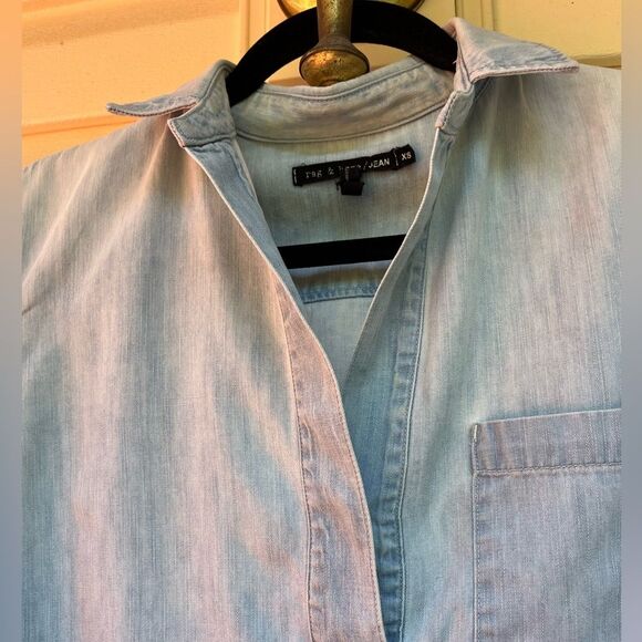 Rag & Bone Light Blue Distressed Long-Sleeved Classic Collar Shirt, Size XS - Picture 4 of 14